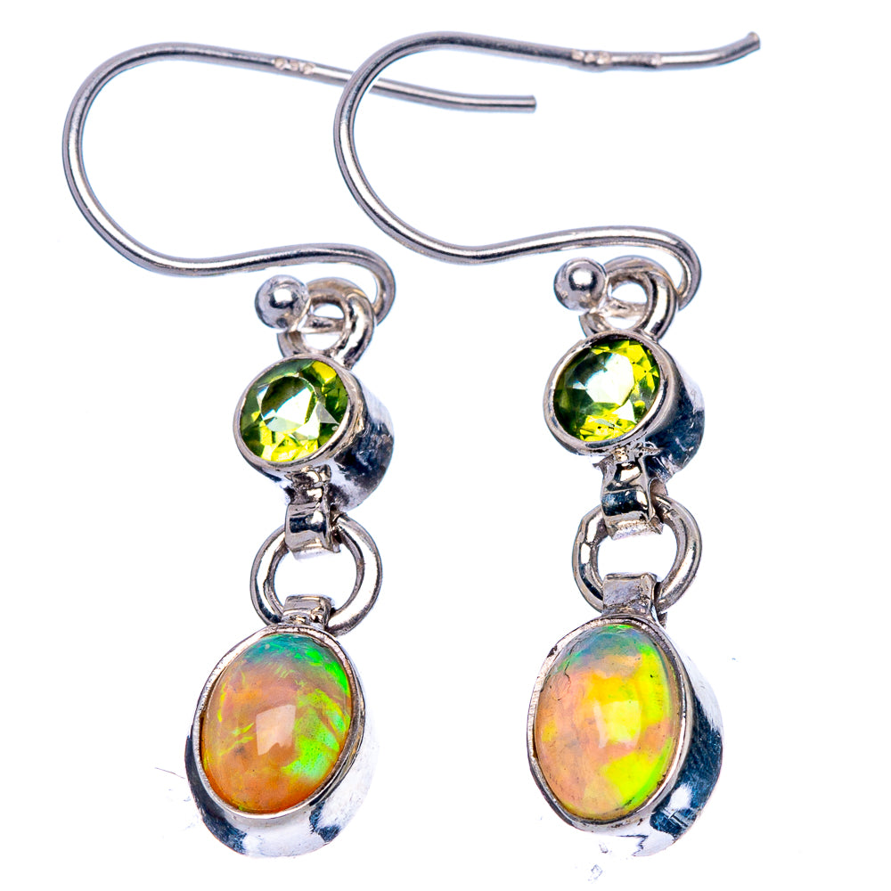 Rare Ethiopian Opal, Peridot Earrings 1 1/4" (925 Sterling Silver) E1643