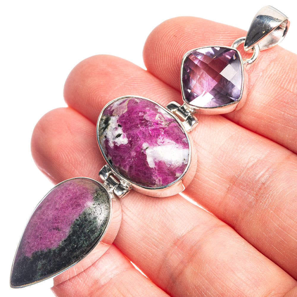 Ruby Zoisite, Amethyst 925 Sterling Silver Pendant 2 5/8"