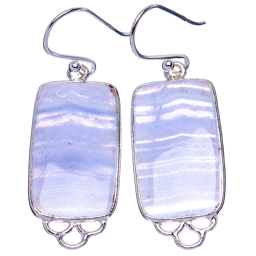 Blue Lace Agate 925 Sterling Silver Earrings 1 5/8" (925 Sterling Silver) E1951