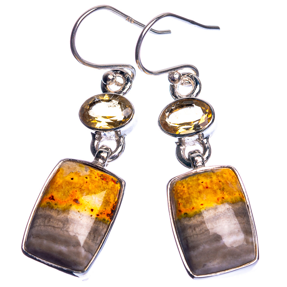 Bumble Bee Jasper, Citrine 925 Sterling Silver Earrings 1 5/8"