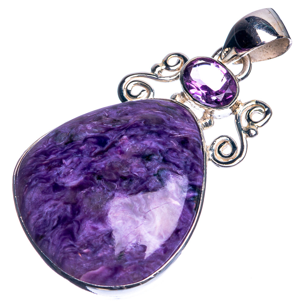 Charoite, Amethyst 925 Sterling Silver Pendant 1 7/8"