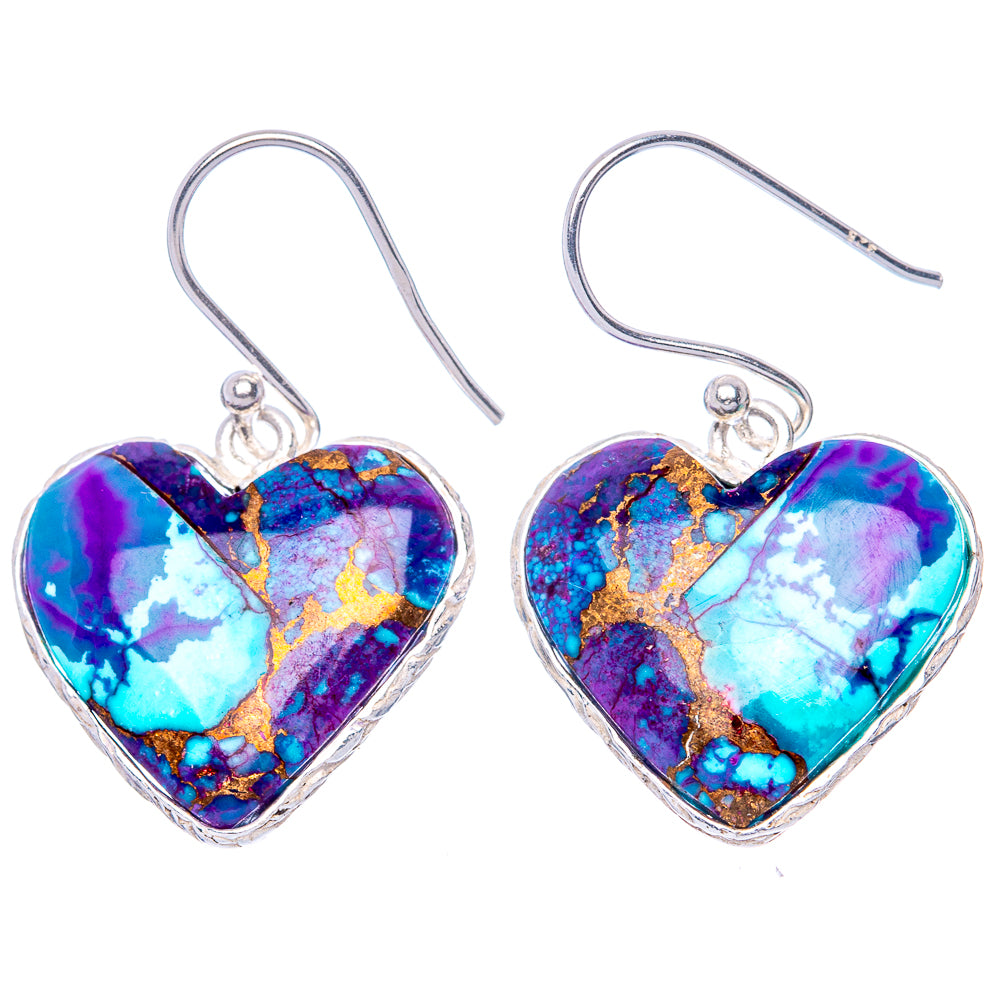 Purple Copper Composite Turquoise Heart 925 Sterling Silver Earrings 1 1/4" (925 Sterling Silver) E1217