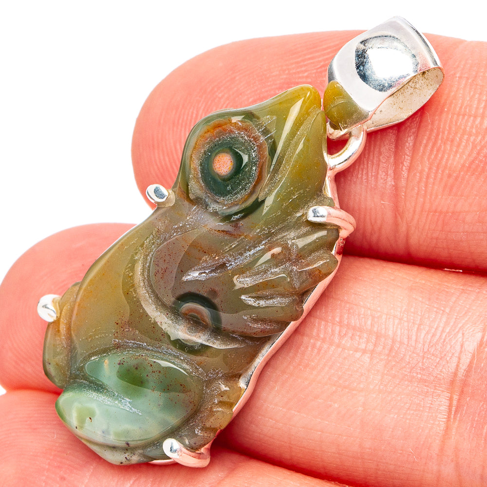 Ocean Jasper Frog Pendant 1 1/2" (.925 Sterling Silver)