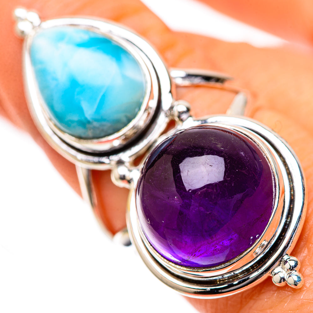Large Amethyst, Larimar 925 Sterling Silver Ring Size 8 (925 Sterling Silver) RING139705