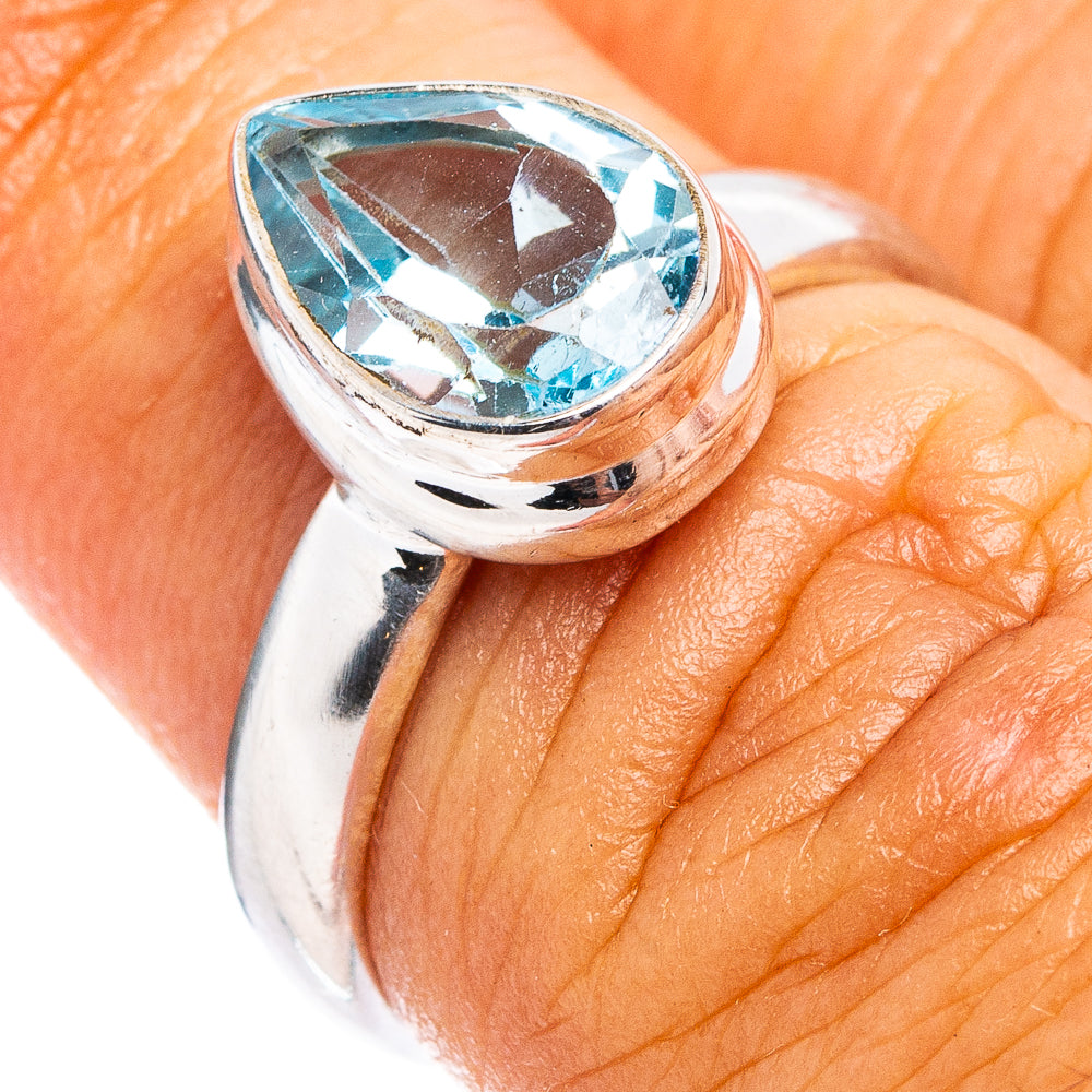 Faceted Blue Topaz Ring Size 6 (.925 Sterling Silver)