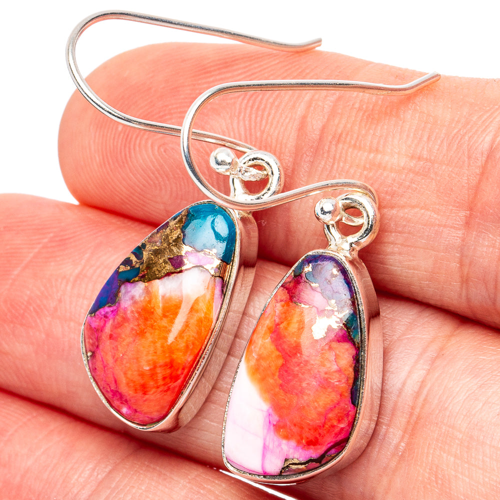 Purple Dahlia Mohave Turquoise Earrings 1 3/8" (.925 Sterling Silver)