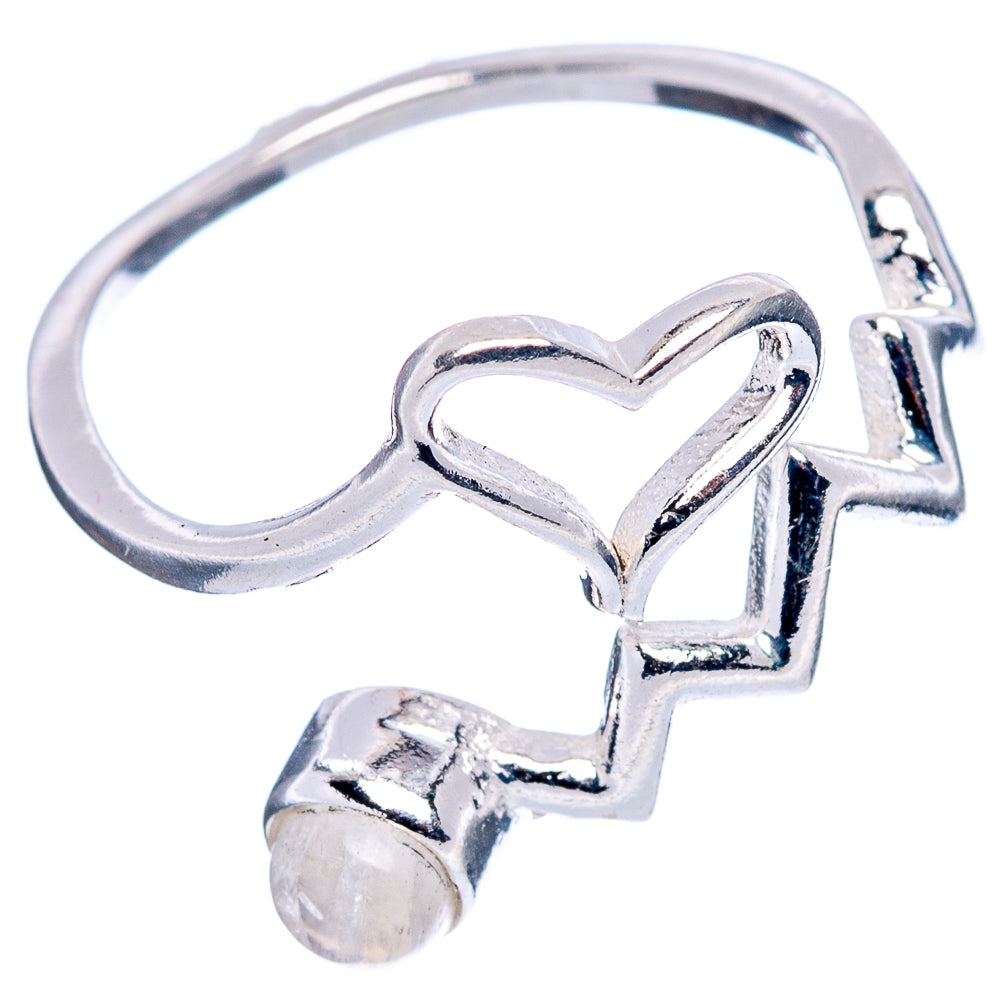 Rainbow Moonstone Heart Dainty Ring Size 6 Adjustable (.925 Sterling Silver)