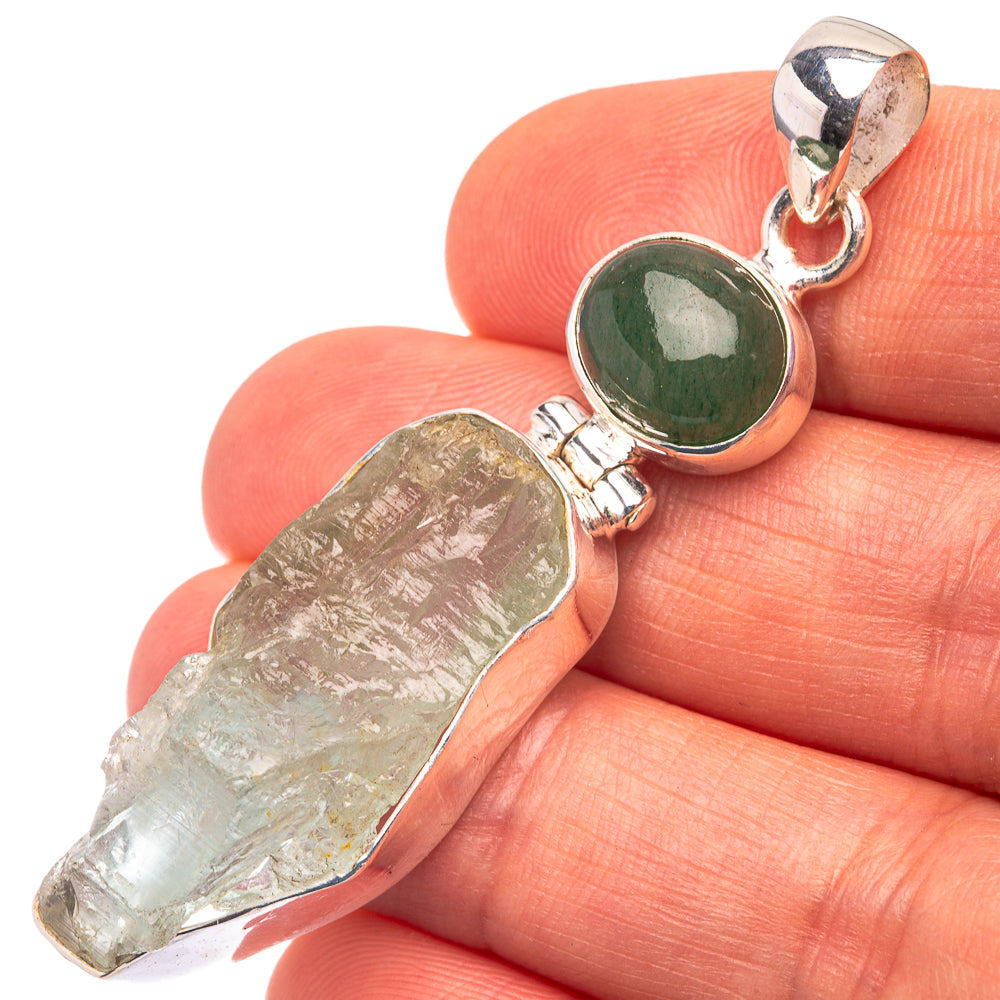 Raw Aquamarine, Green Aventurine 925 Sterling Silver Pendant 2 1/4" (925 Sterling Silver) PD38611