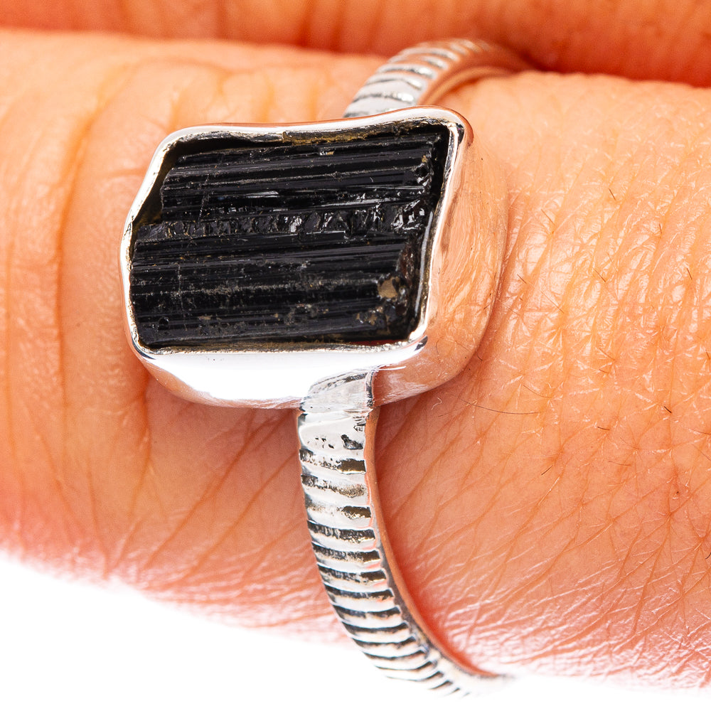 Black Tourmaline Dainty Ring Size 8.75 (925 Sterling Silver) R5138