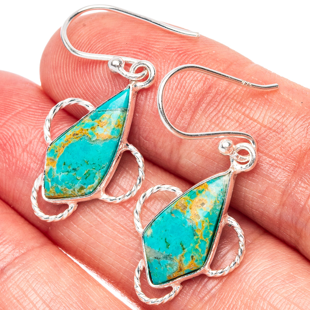 Rare Arizona Turquoise 925 Sterling Silver Earrings 1 3/8" (925 Sterling Silver) E1961