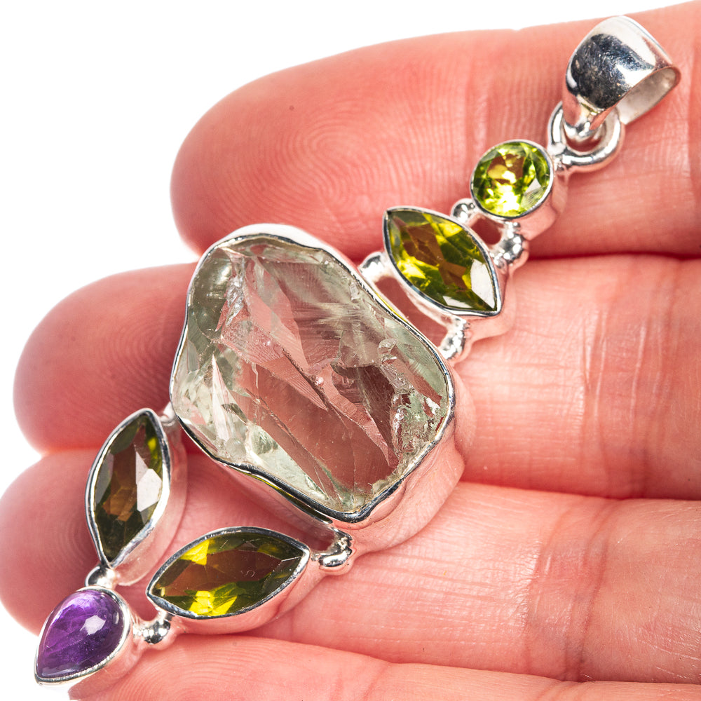 Rough Aquamarine, Peridot, Amethyst Pendant 2 3/8" (925 Sterling Silver) P39756