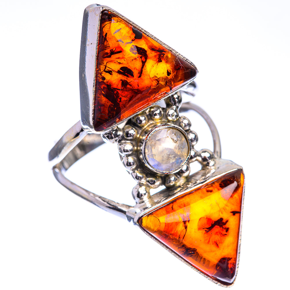Large Baltic Amber, Rainbow Moonstone Ring Size 8 (925 Sterling Silver) RING143361