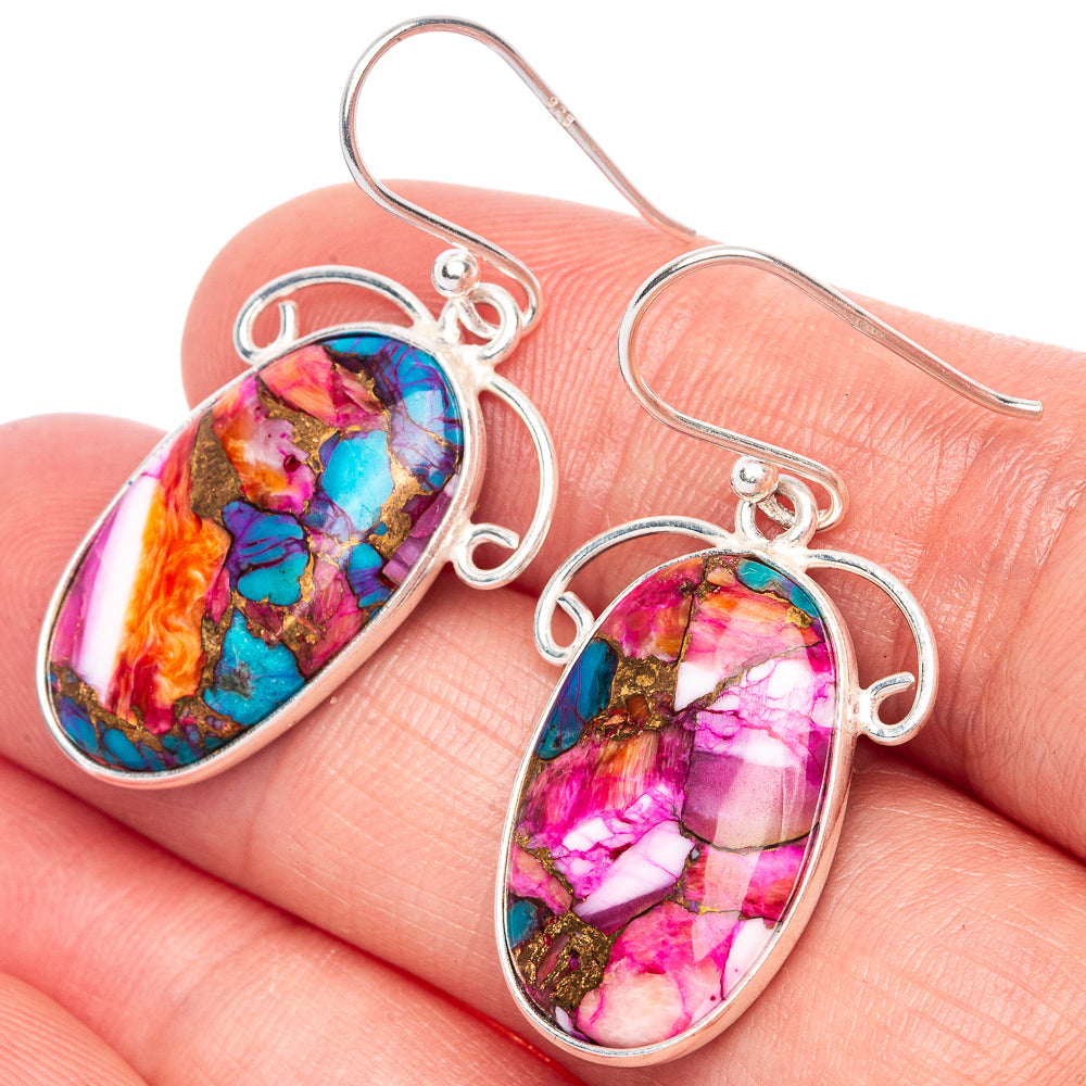 Kingman Pink Dahlia Turquoise Earrings 1 3/8" (925 Sterling Silver) E1263