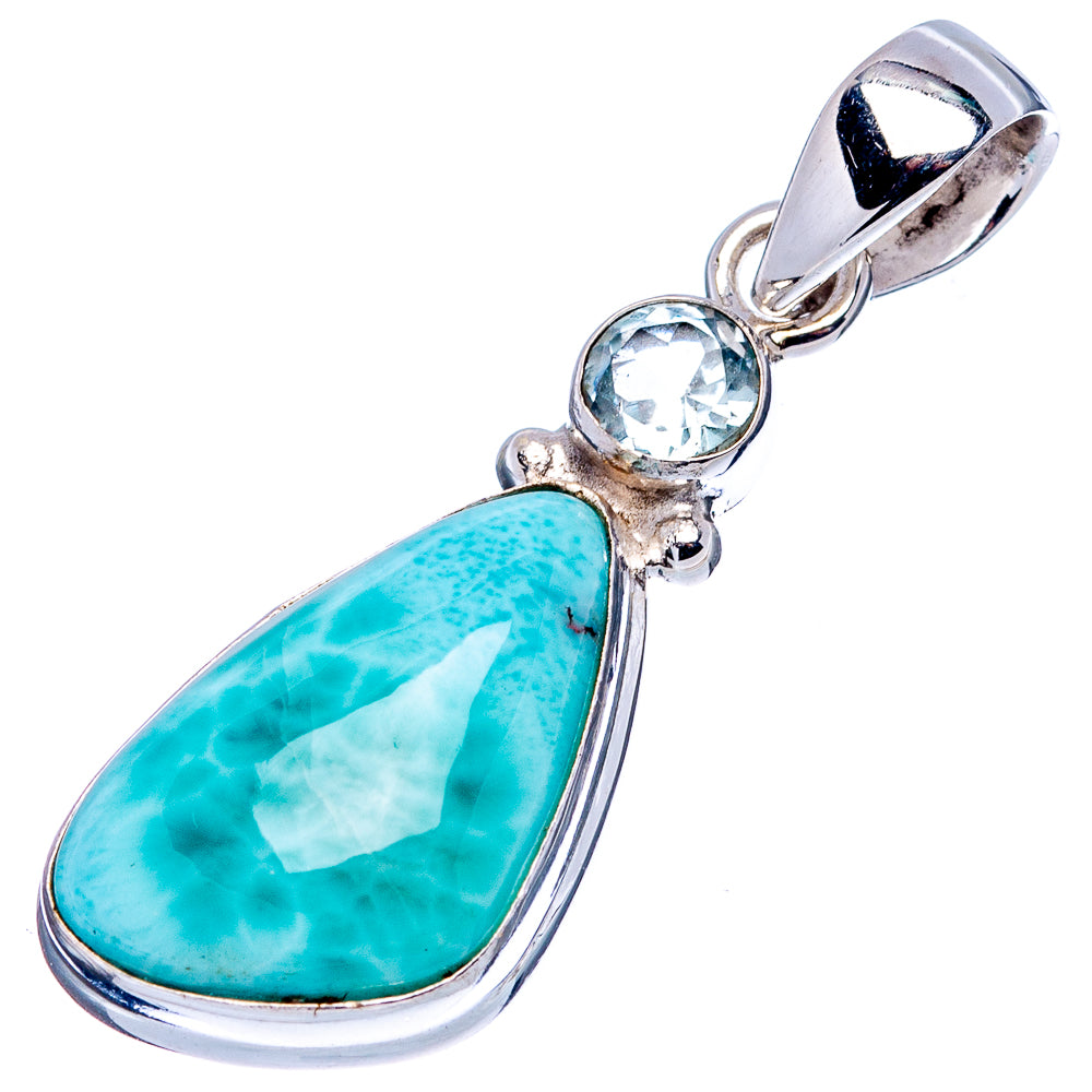 Rare Larimar, Blue Topaz Pendant 1 1/2" (.925 Sterling Silver)