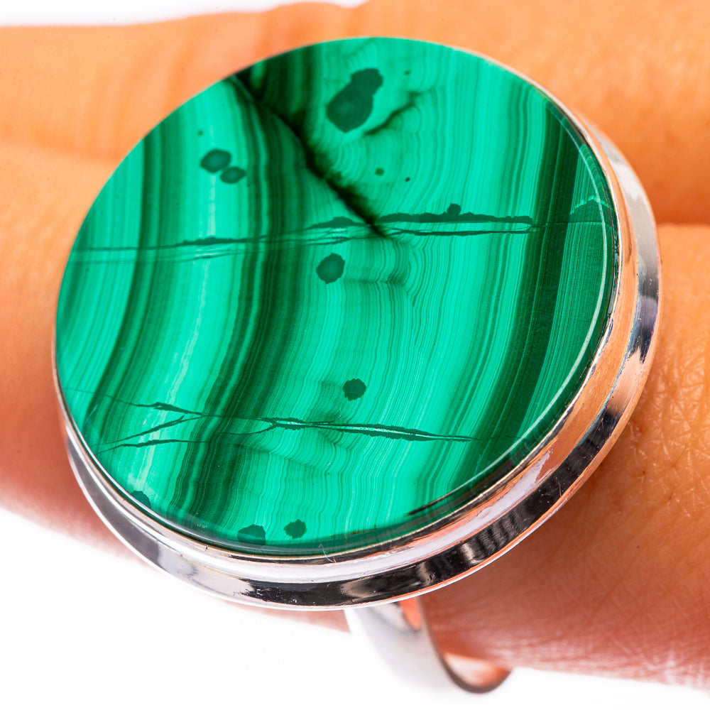Large Malachite Coin Ring Size 10 (925 Sterling Silver) R141161