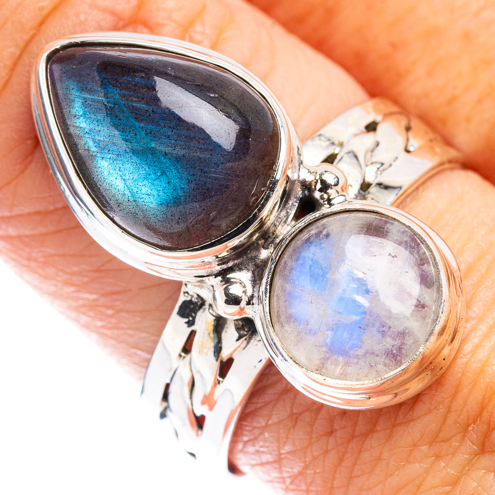 Labradorite, Rainbow Moonstone Ring Size 9.5 (.925 Sterling Silver)