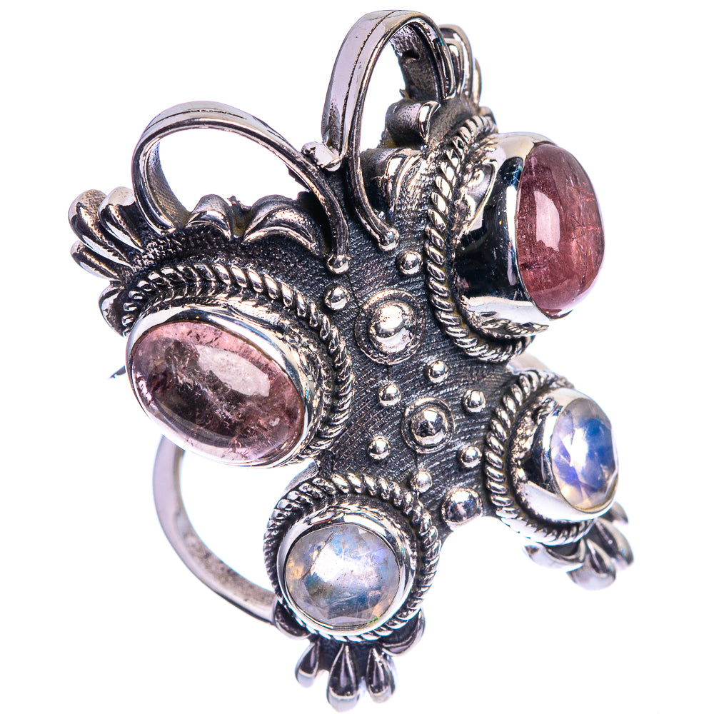 Large Pink Tourmaline, Rainbow Moonstone Ring Size 6 (925 Sterling Silver) R144207