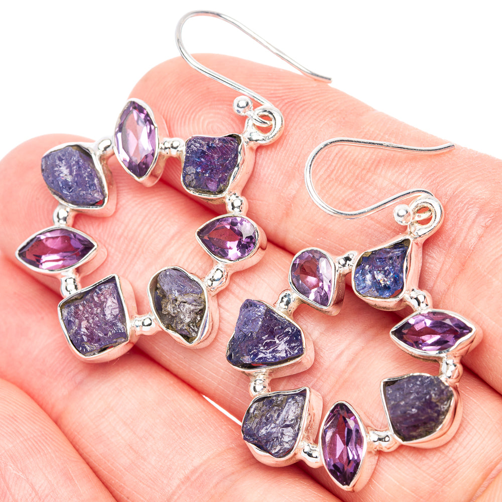 Premium Rough Tanzanite, Amethyst 925 Sterling Silver Earrings 1 5/8" (925 Sterling Silver) E1232