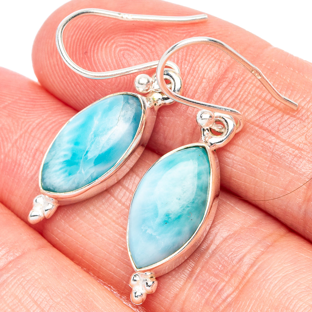 Larimar 925 Sterling Silver Earrings 1 3/8" (925 Sterling Silver) E1957