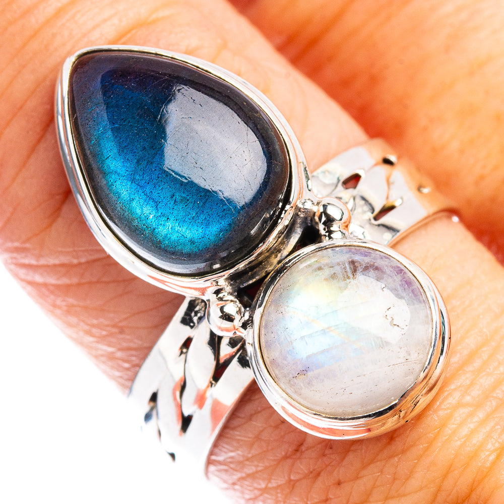 Labradorite, Rainbow Moonstone Ring Size 8.75 (.925 Sterling Silver)