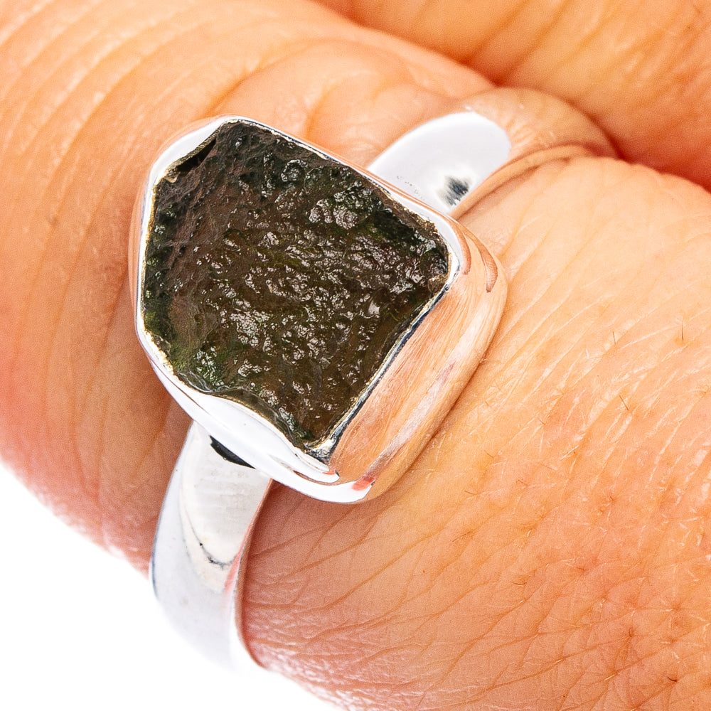 Rare Raw Moldavite Ring Size 8 (.925 Sterling Silver)