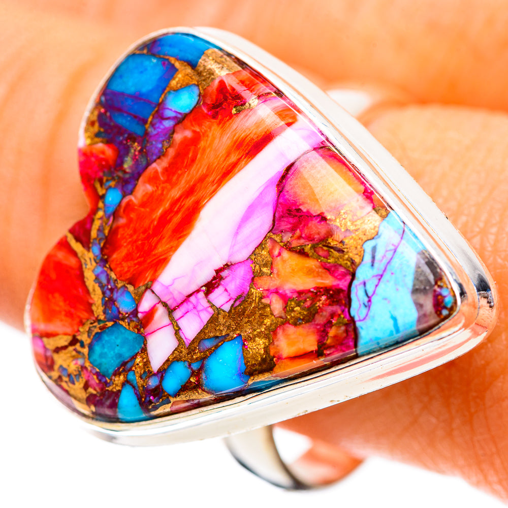 Large Kingman Pink Dahlia Turquoise Ring Size 10 (925 Sterling Silver) RING139285