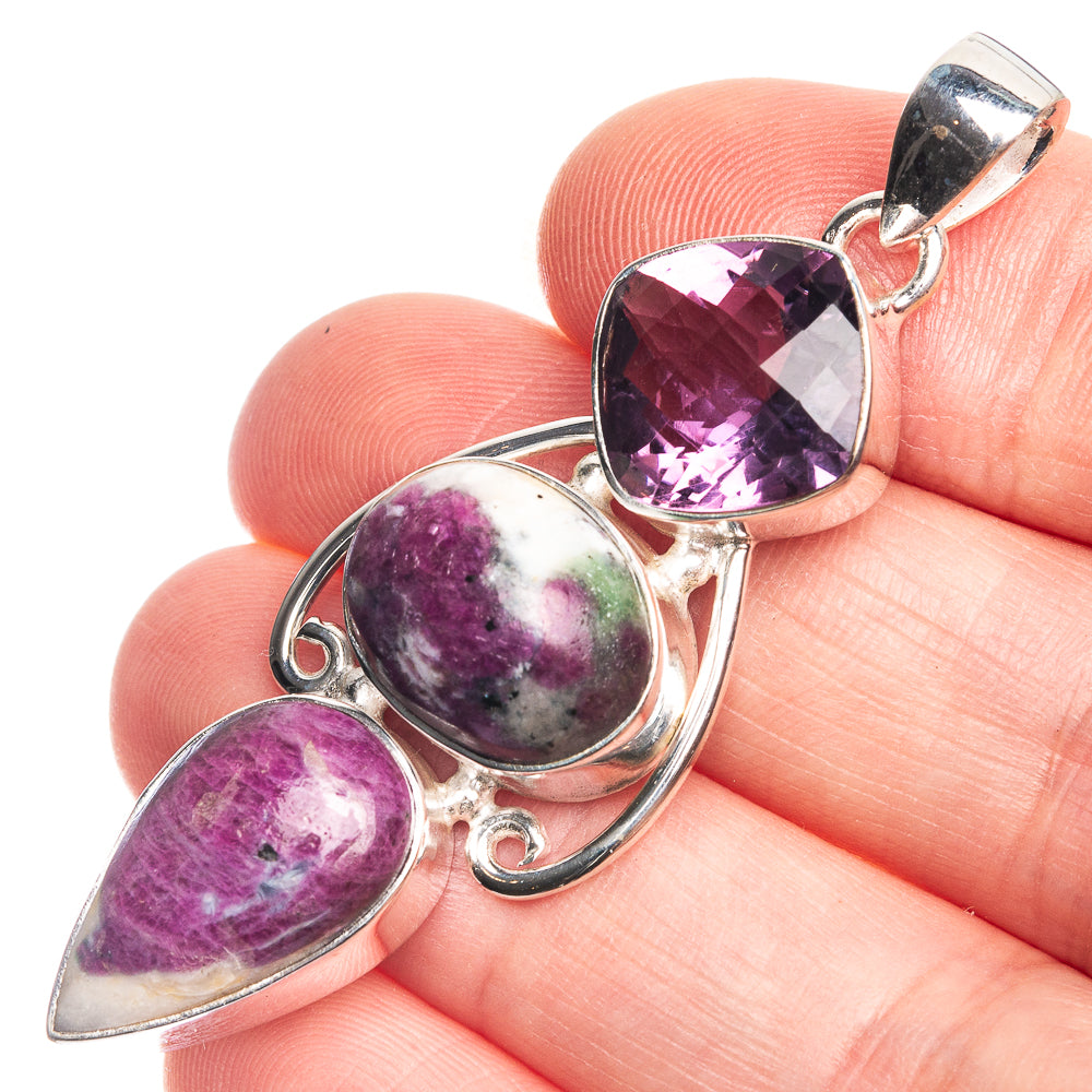 Ruby Zoisite, Amethyst 925 Sterling Silver Pendant 2 1/8"