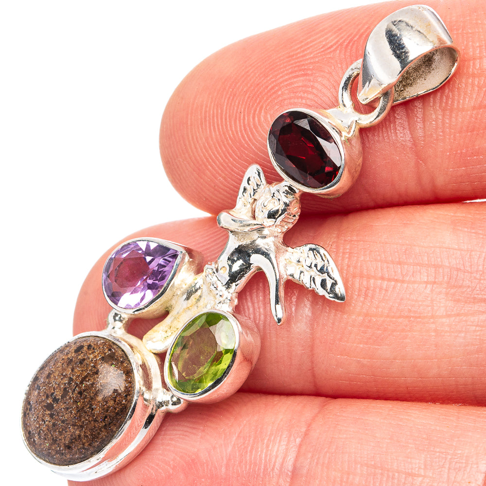 Rare Andamooka Opal Angel, Peridot, Amethyst, Garnet Pendant 1 7/8" (.925 Sterling Silver)