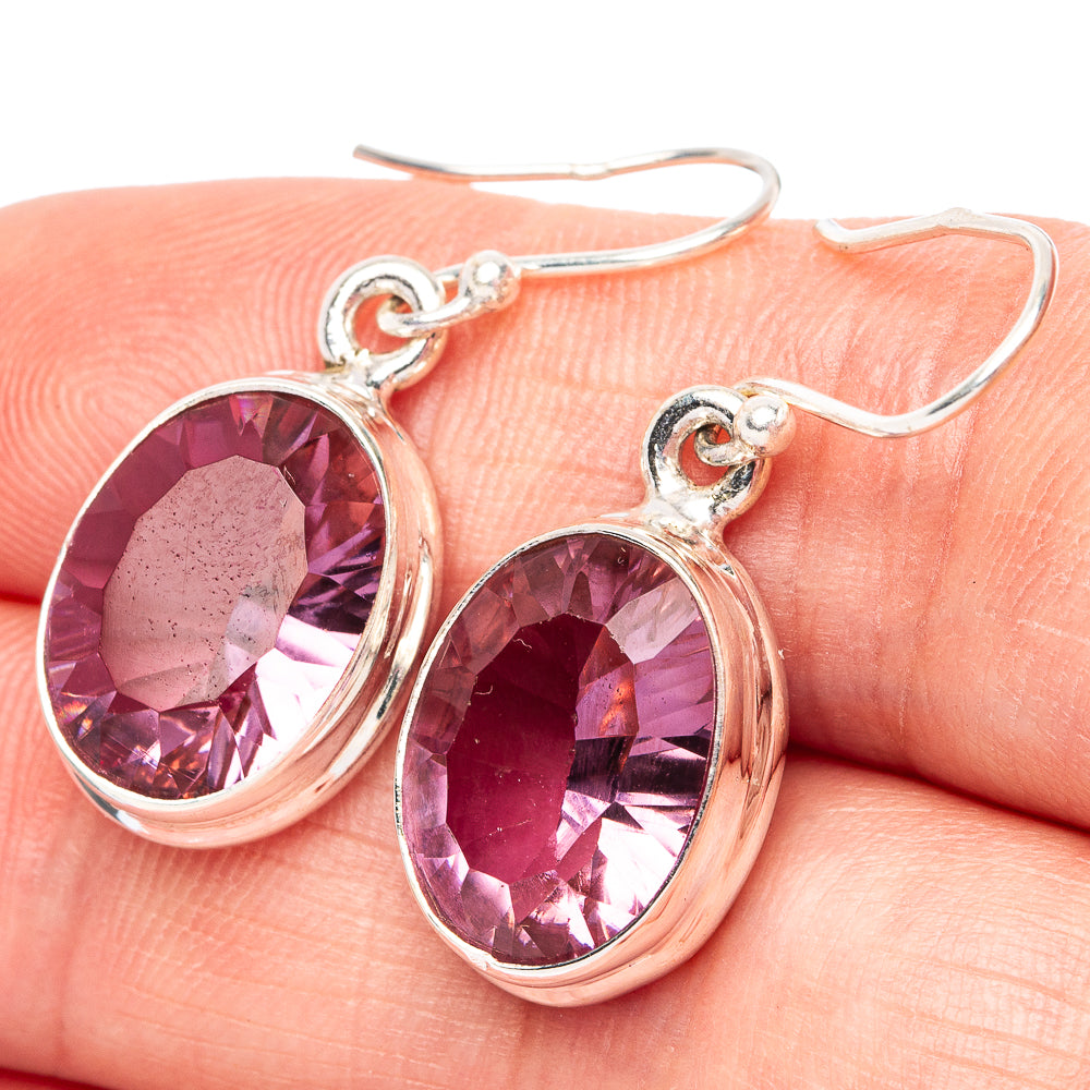 Faceted Alexandrite (Lab.)  925 Sterling Silver Earrings 1 1/4" (925 Sterling Silver) E2179