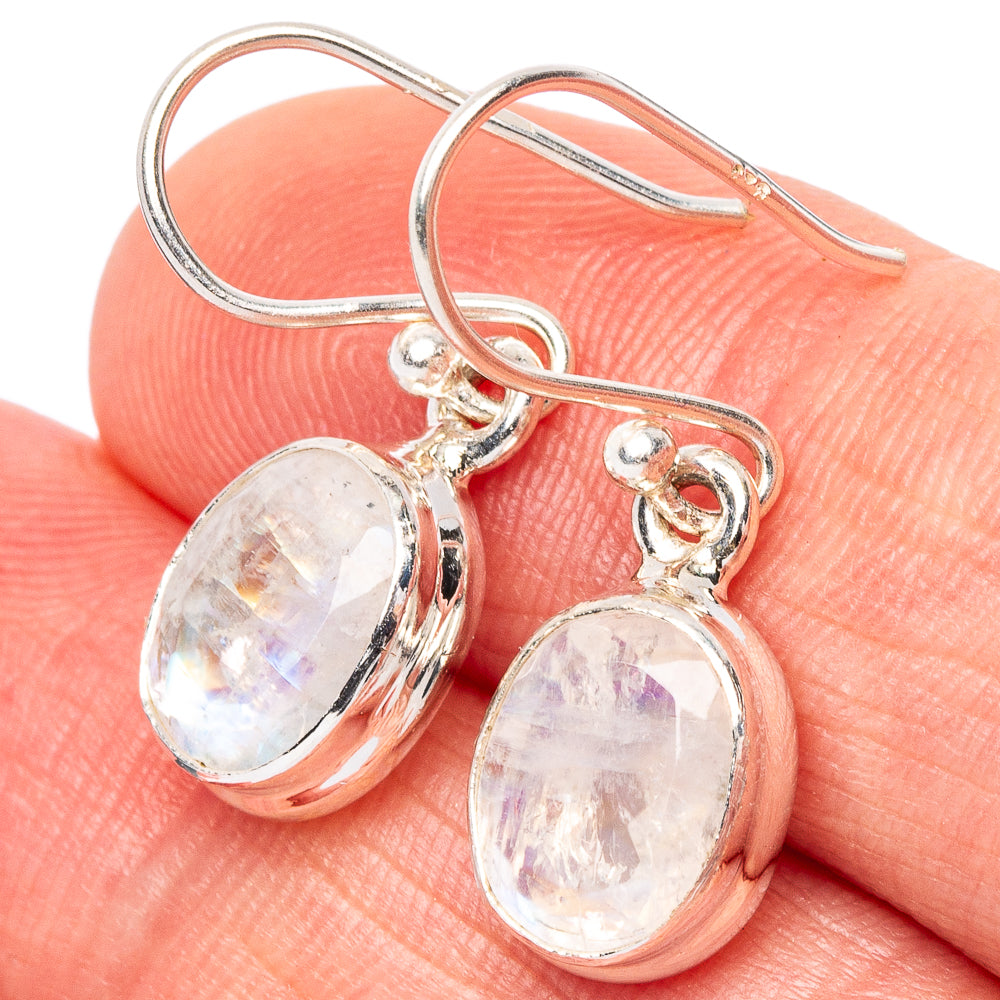 Faceted Rainbow Moonstone Earrings 1" (925 Sterling Silver) E2683