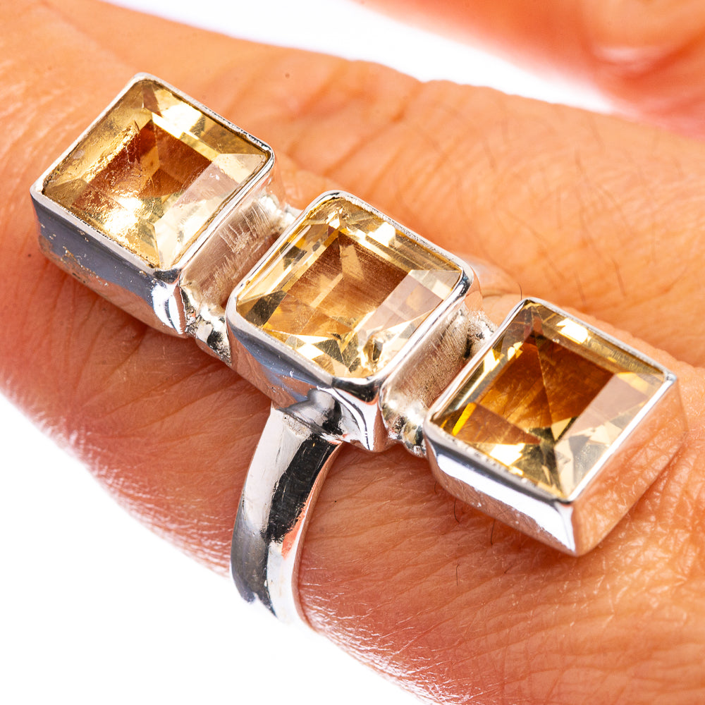 Large Faceted Citrine 925 Sterling Silver Ring Size 7.5