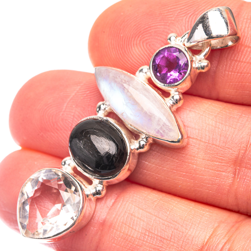 White Quartz, Rainbow Moonstone, Star Diopside, Amethyst Pendant 1 3/4" (925 Sterling Silver) P38691