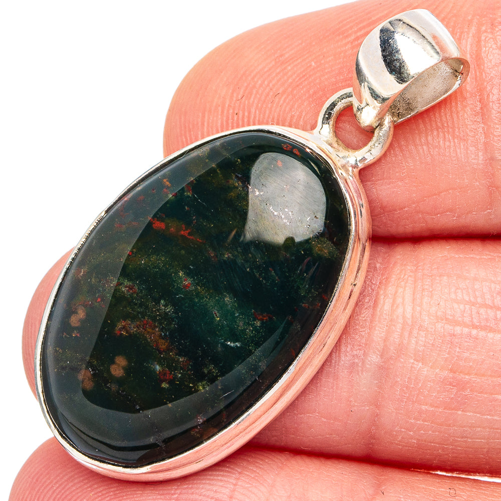 Bloodstone Pendant 1 3/8" (.925 Sterling Silver)