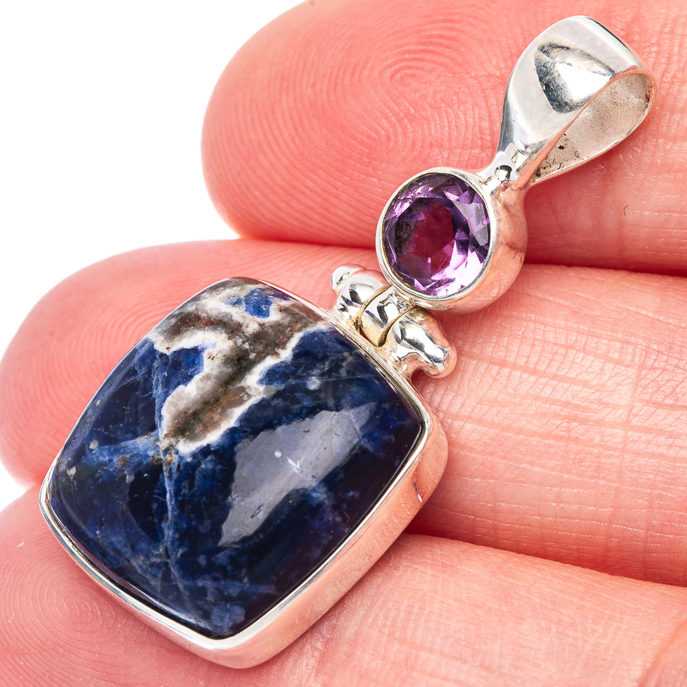 Sodalite, Amethyst Pendant 1 3/8" (925 Sterling Silver) P41071