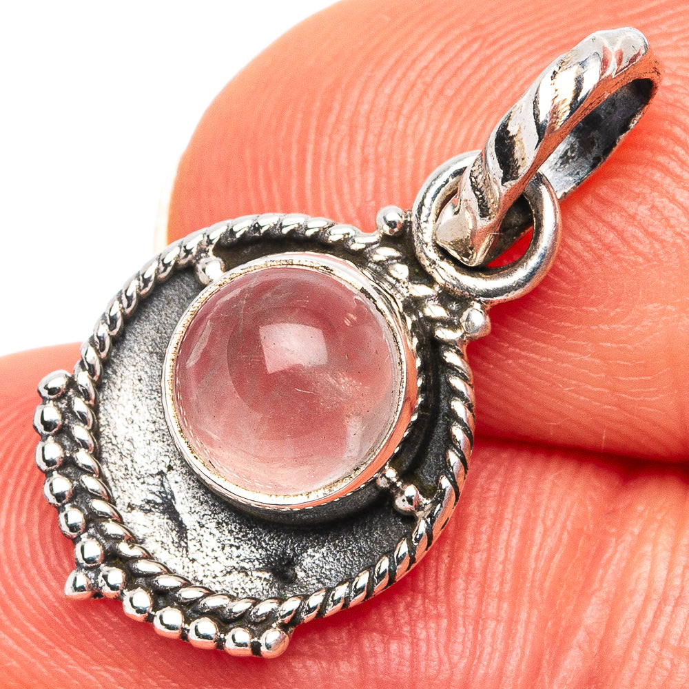 Rose Quartz Dainty Pendant 7/8" (.925 Sterling Silver)