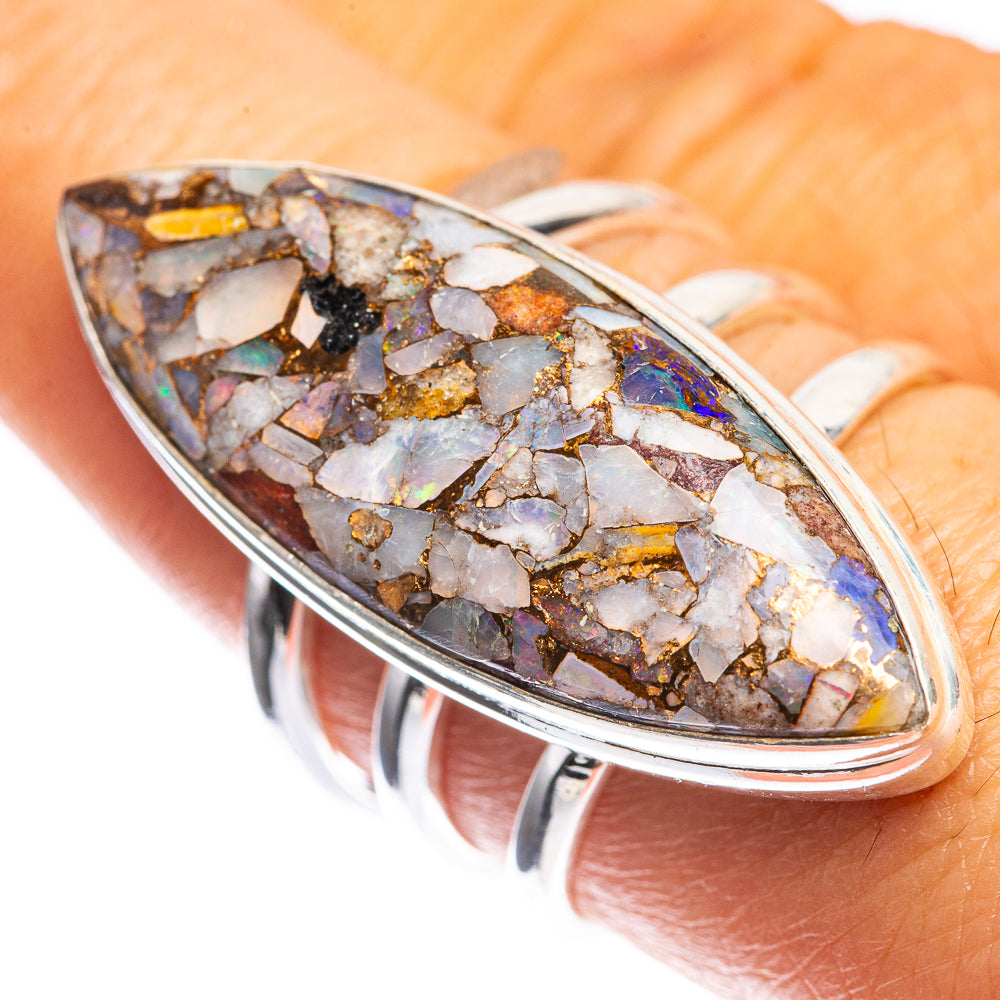 Large Copper Composite Rainbow Moonstone Ring Size 7.75 (925 Sterling Silver) RING143470