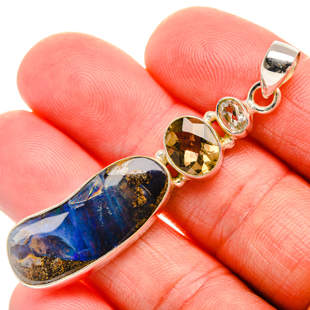 Australian Boulder Opal, Smoky Quartz Pendant 2 1/4" (925 Sterling Silver) PD38171