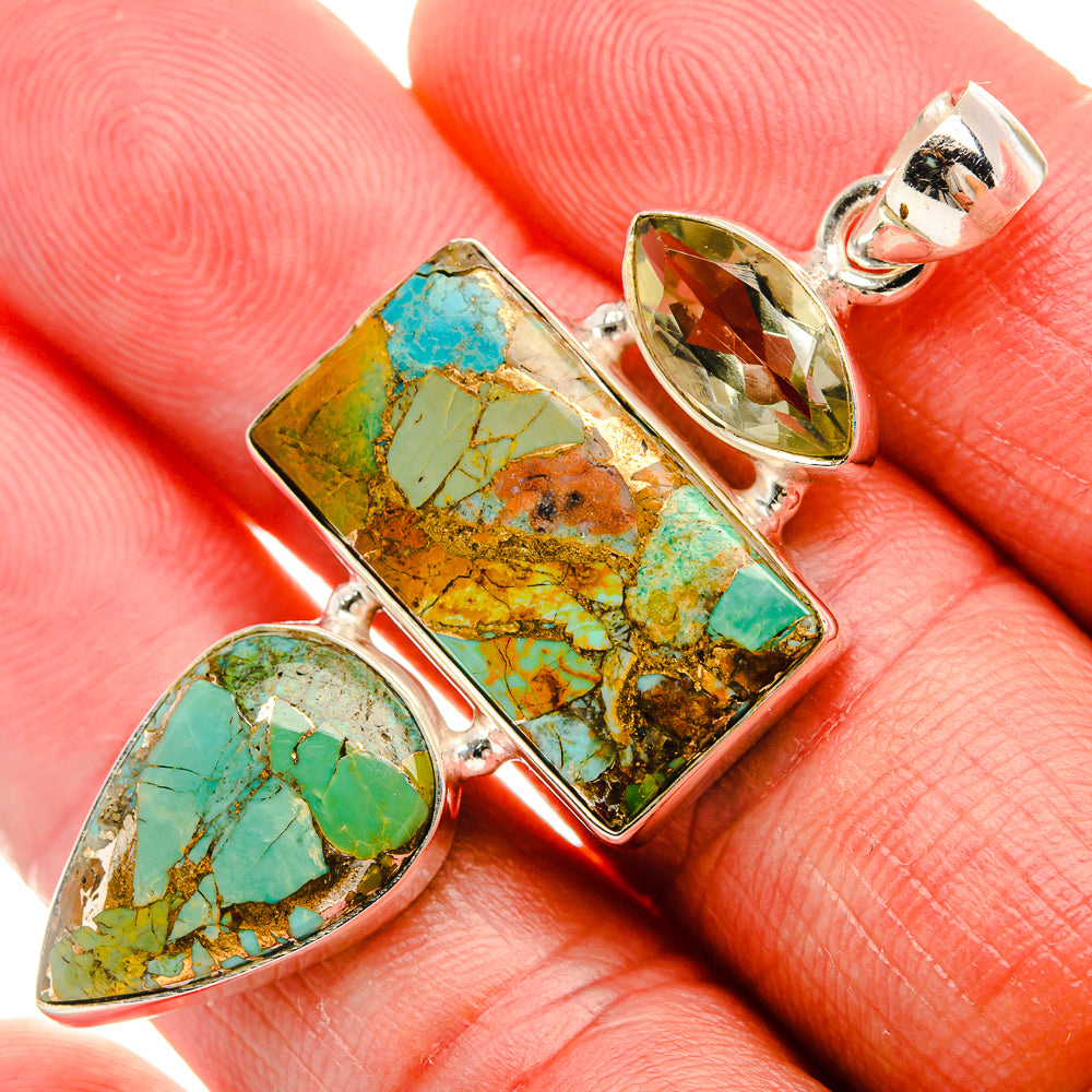Kingman Mohave Turquoise, Green Amethyst Pendant 2" (925 Sterling Silver) PD38036