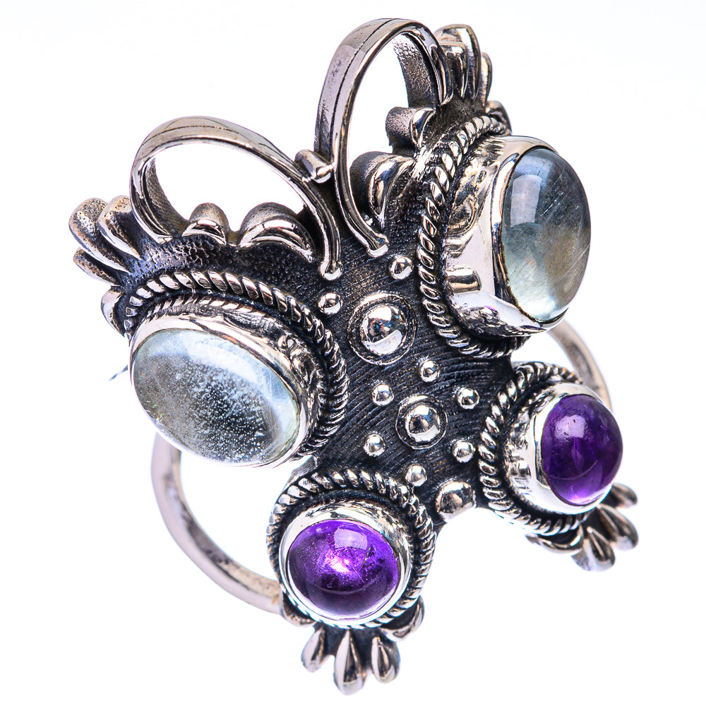 Large Aquamarine, Amethyst Ring Size 7.5 (925 Sterling Silver) R141656
