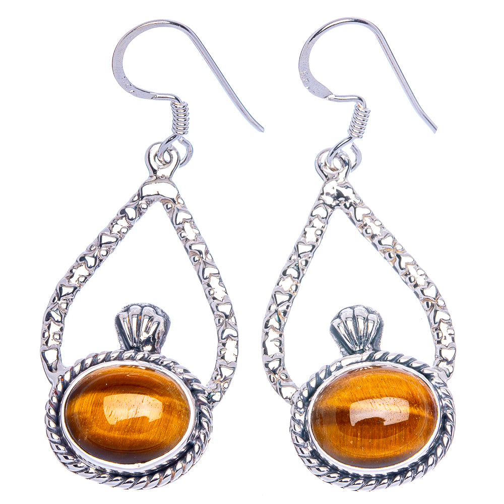 Premium Tiger Eye Earrings 1 7/8" (925 Sterling Silver) E1190