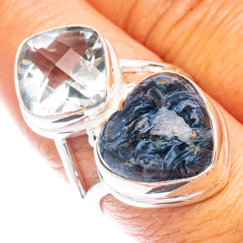 Pietersite, Green Amethyst Heart Ring Size 8 (925 Sterling Silver) R6991