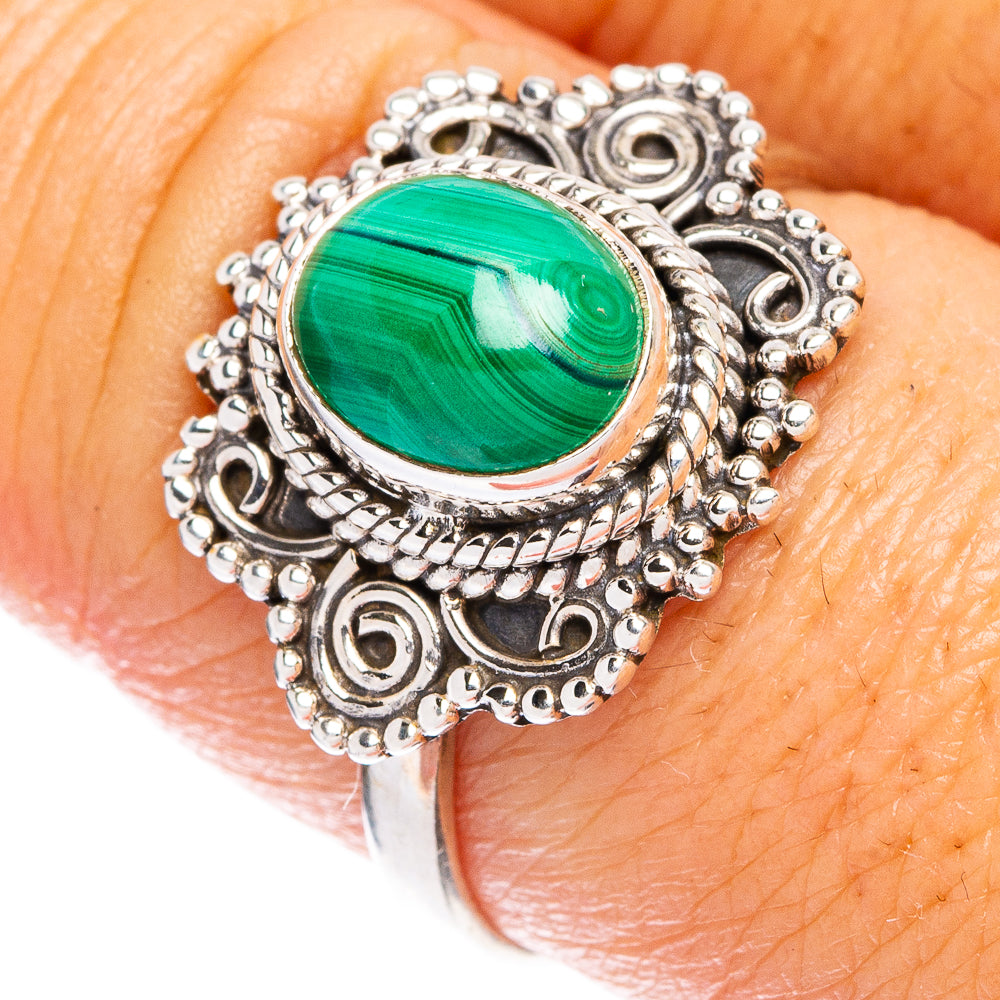 Malachite Dainty Ring Size 8.5 (925 Sterling Silver) R146862