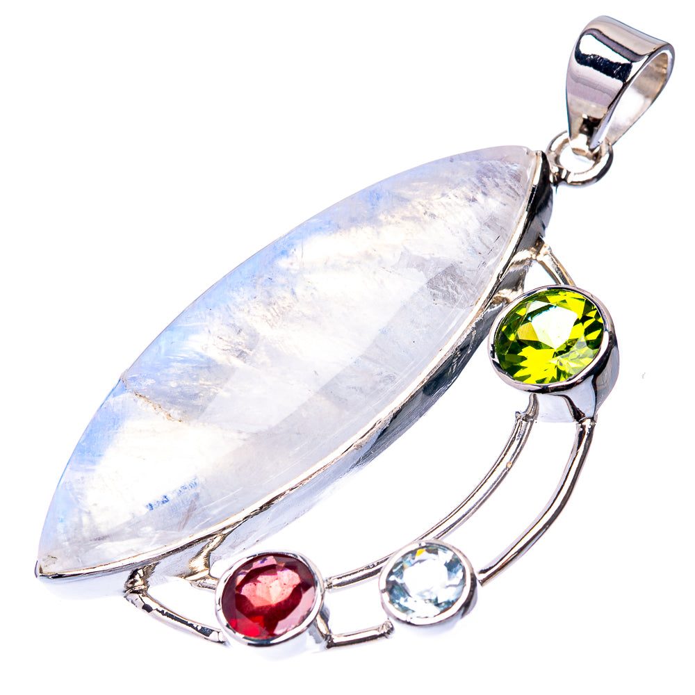 Signature Rainbow Moonstone, Peridot, Garnet, White Quartz Pendant 2" (925 Sterling Silver) P38732
