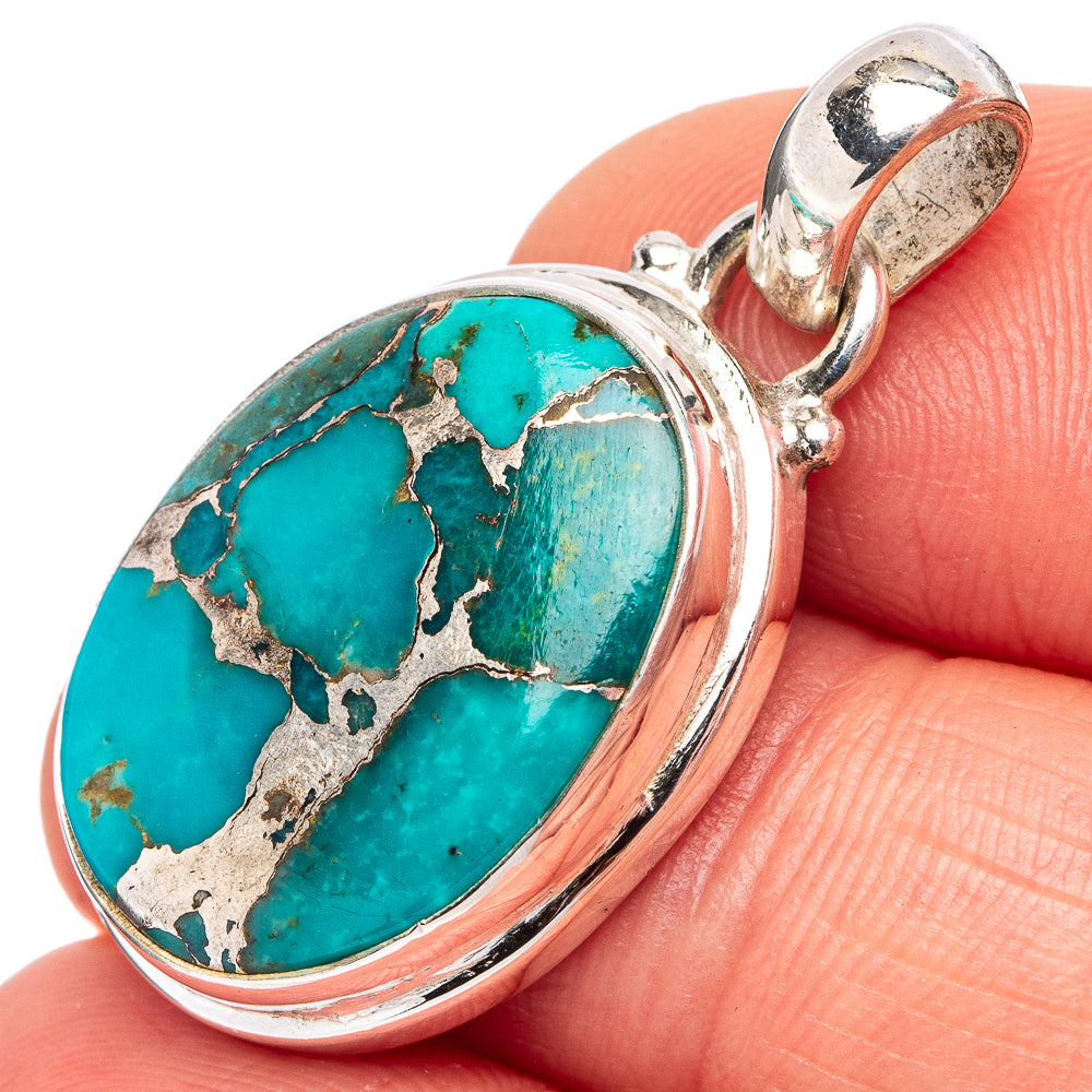 Blue Copper Turquoise Pendant 1 3/8" (.925 Sterling Silver)
