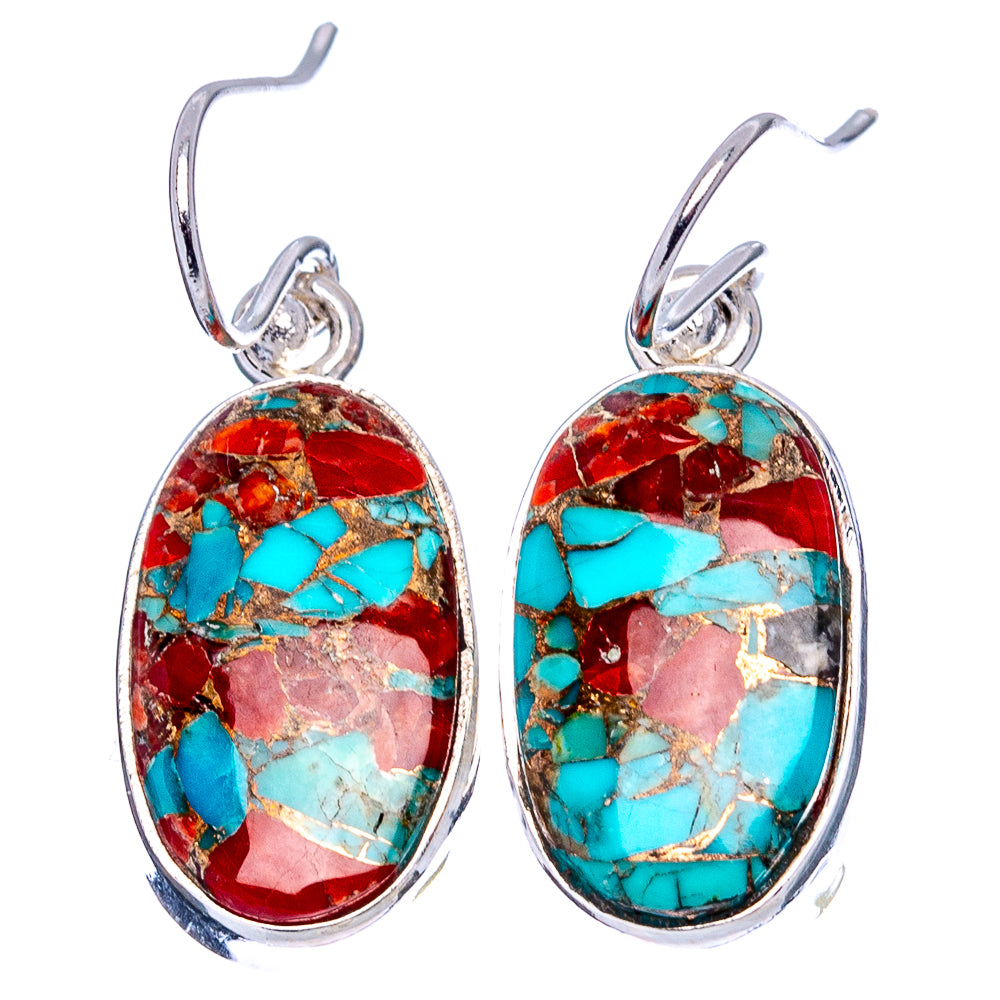 Coral Turquoise Matrix Earrings 1 1/4" (.925 Sterling Silver)