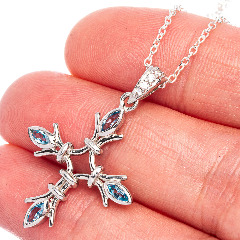 Blue Topaz Cross Necklace 17 7/8" (925 Sterling Silver) N90056