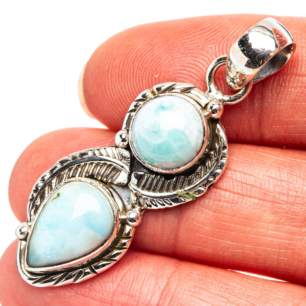 Native Style Larimar Pendant 1 3/4" (.925 Sterling Silver)