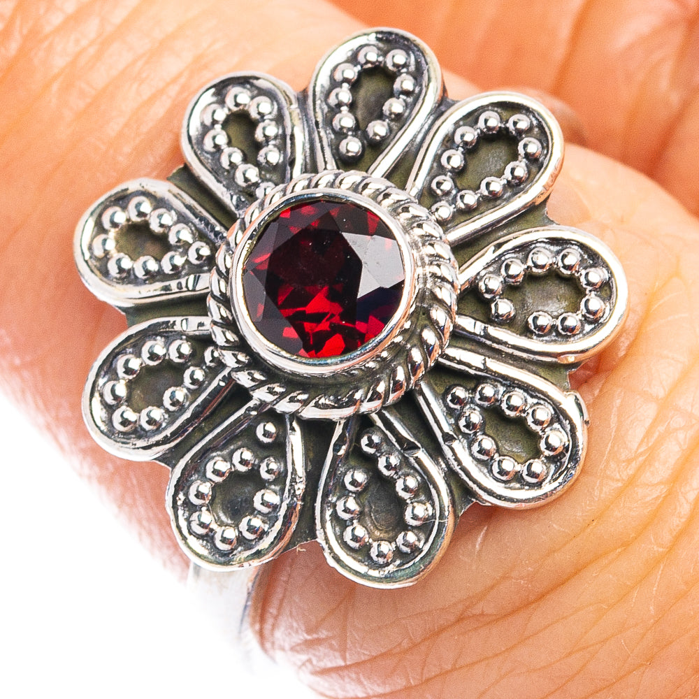 Garnet Ring Size 7.25 (.925 Sterling Silver)