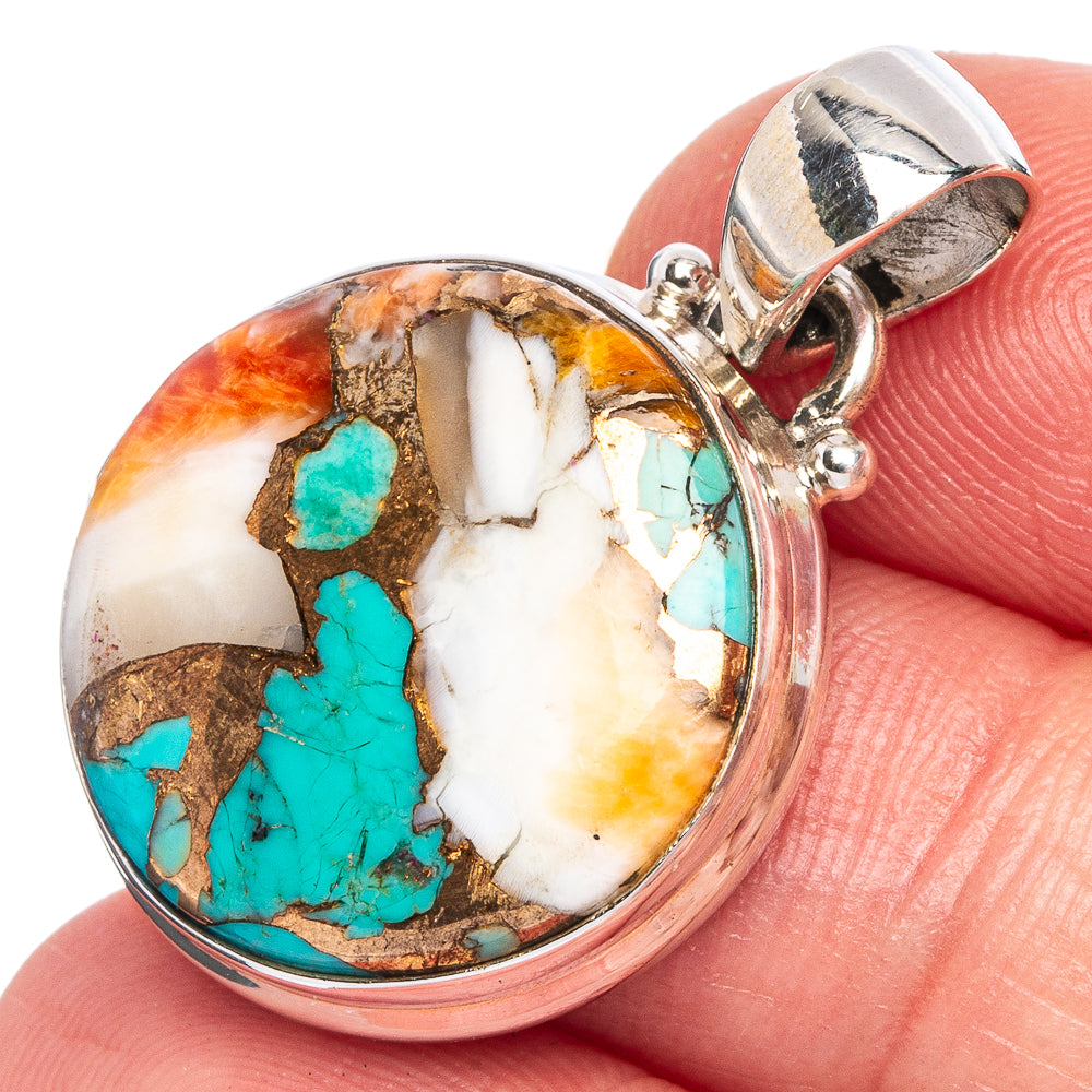Spiny Oyster Turquoise Pendant 1 1/4" (925 Sterling Silver) P40386