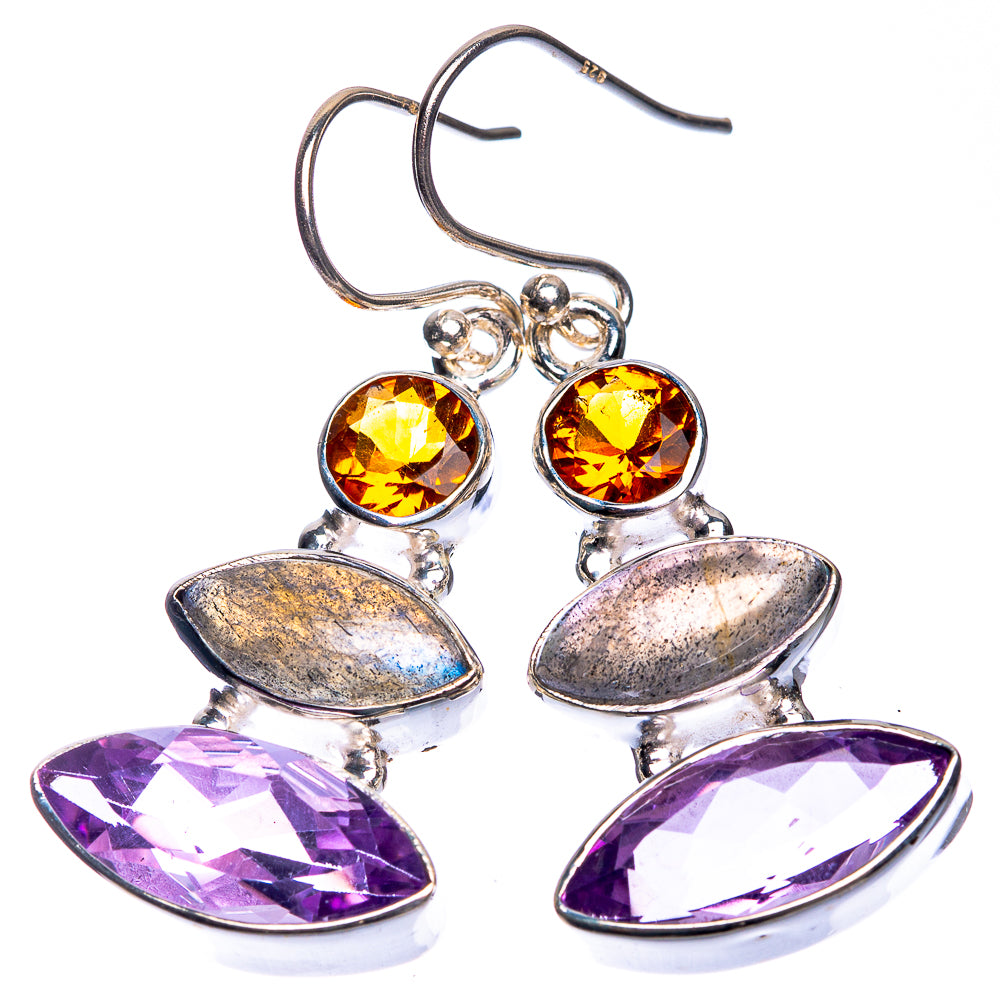 Amethyst, Labradorite, Citrine Earrings 1 5/8" (925 Sterling Silver) E432665